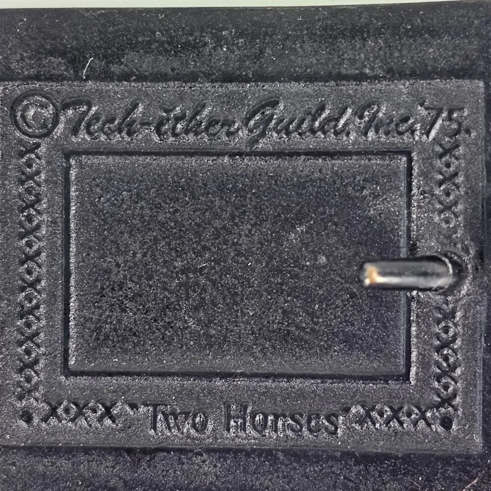 VTG 1975 Brass belt buckle Teck-Ether Guild Two Horses 2.25 x 2 5/8